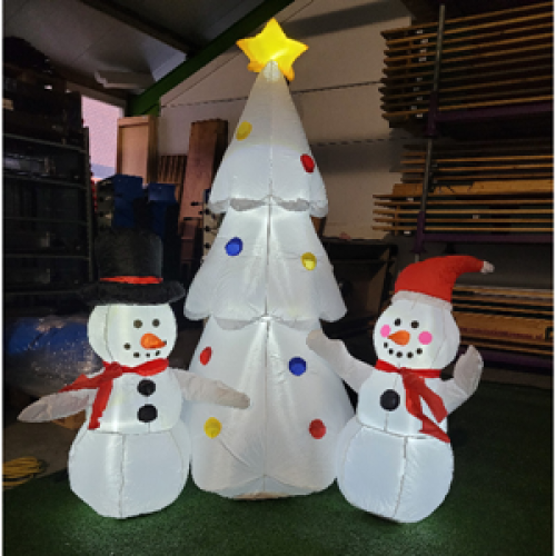 Opblaasfiguur - Kerstboom wit met sneeuwpoppen 185cm